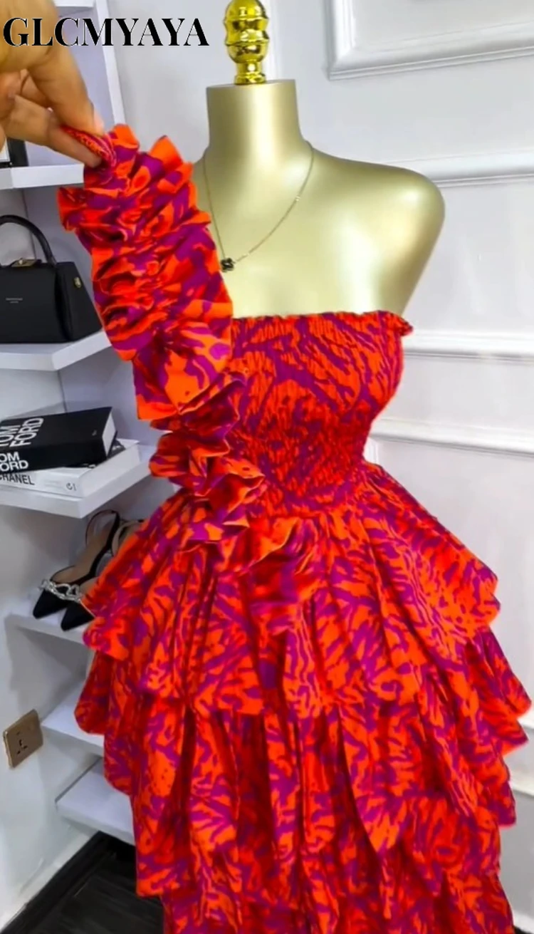 GLCMYAYA Women Floral Printed Cascading Ruffles Ball Gown Midi Maxi Long Dress Birthday Vacation Holiday Party Dresses Vestidos