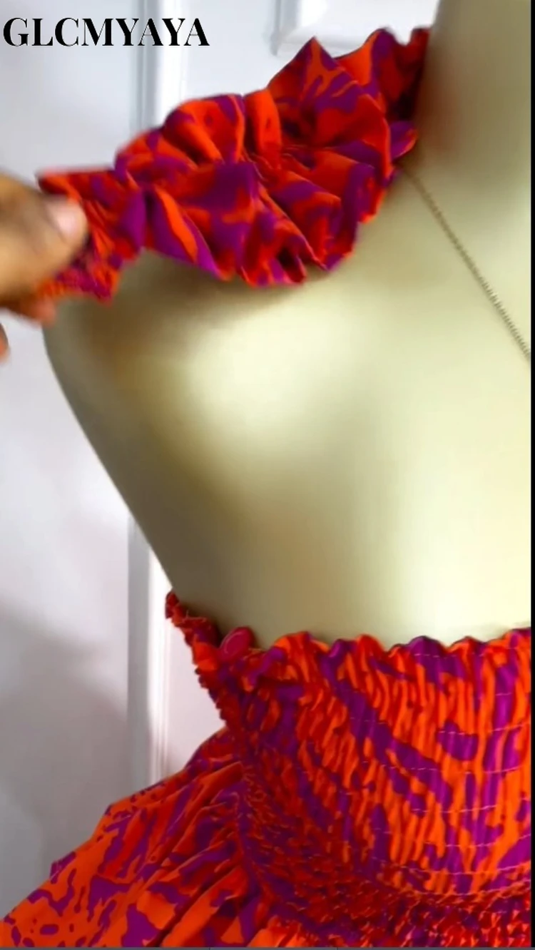 GLCMYAYA Women Floral Printed Cascading Ruffles Ball Gown Midi Maxi Long Dress Birthday Vacation Holiday Party Dresses Vestidos