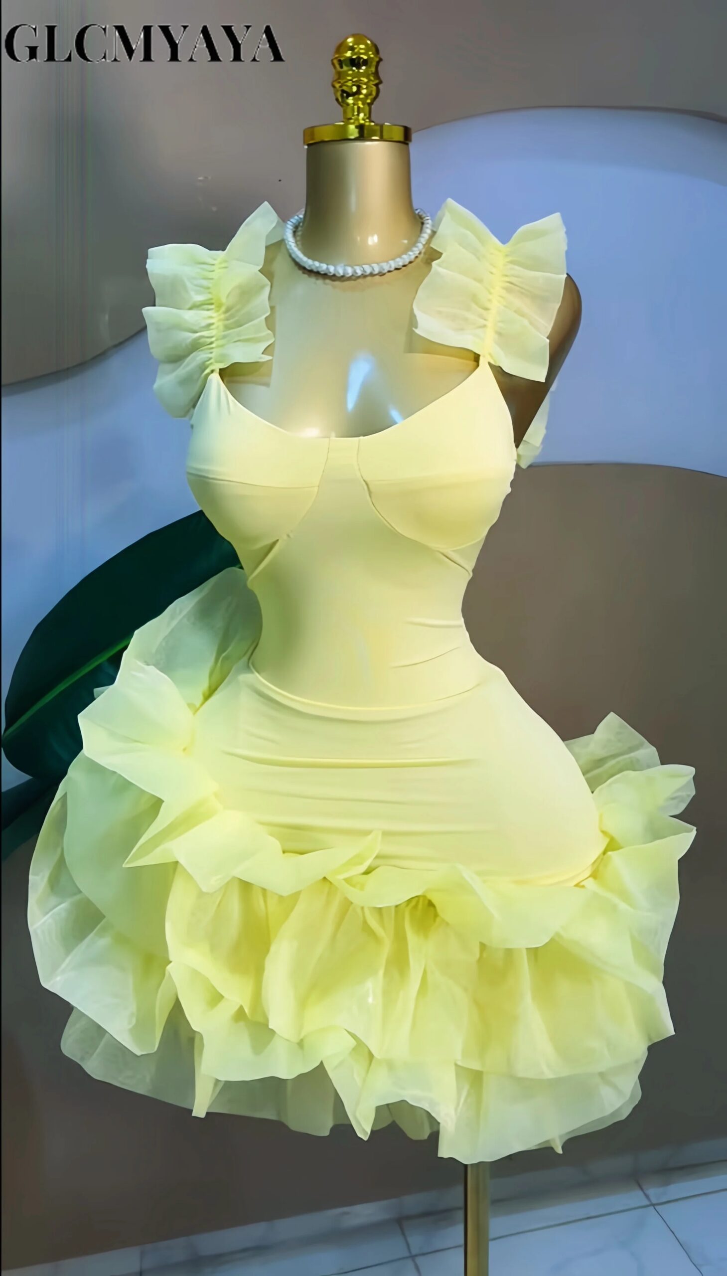 CM.YAYA Women Sleeveless Tierred Ruffles Hem Tank U-neck  A-line Mini Dress Sexy Street Birthday Party Evening Trendy Dresses