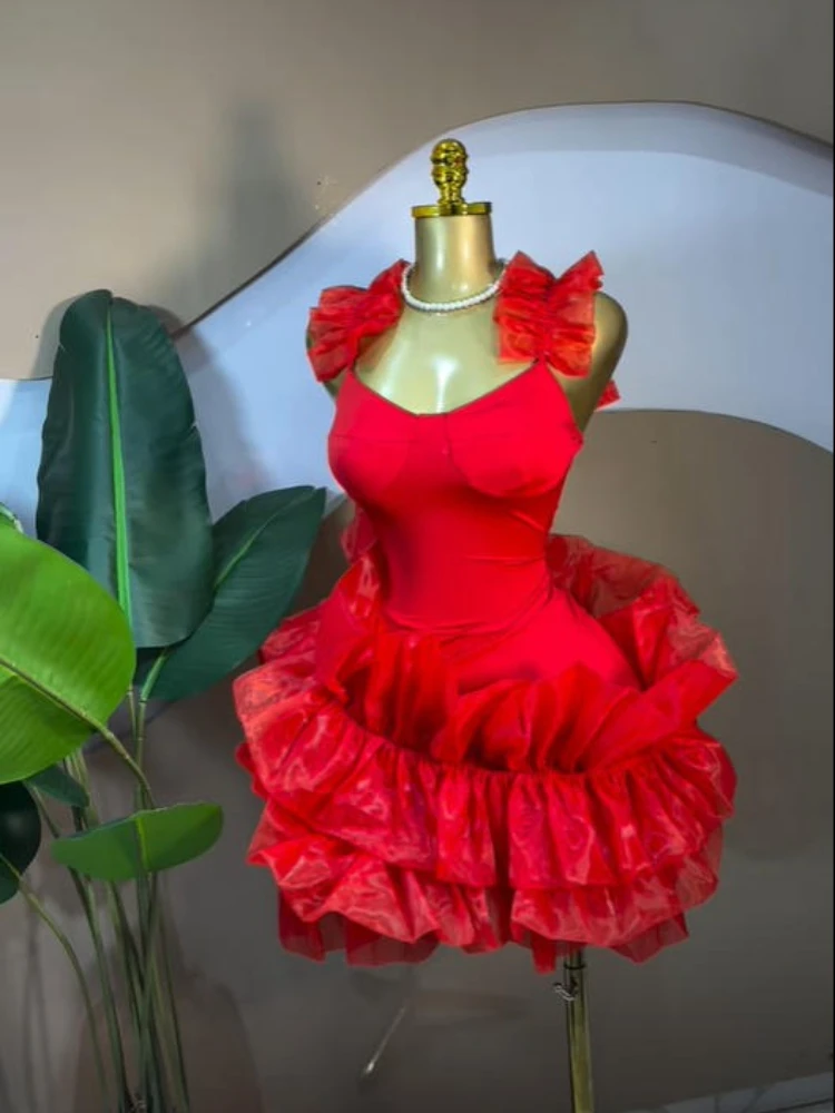 CM.YAYA Women Sleeveless Tierred Ruffles Hem Tank U-neck  A-line Mini Dress Sexy Street Birthday Party Evening Trendy Dresses