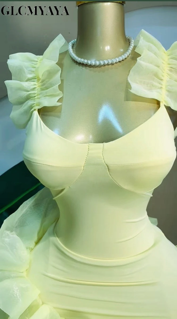 CM.YAYA Women Sleeveless Tierred Ruffles Hem Tank U-neck  A-line Mini Dress Sexy Street Birthday Party Evening Trendy Dresses