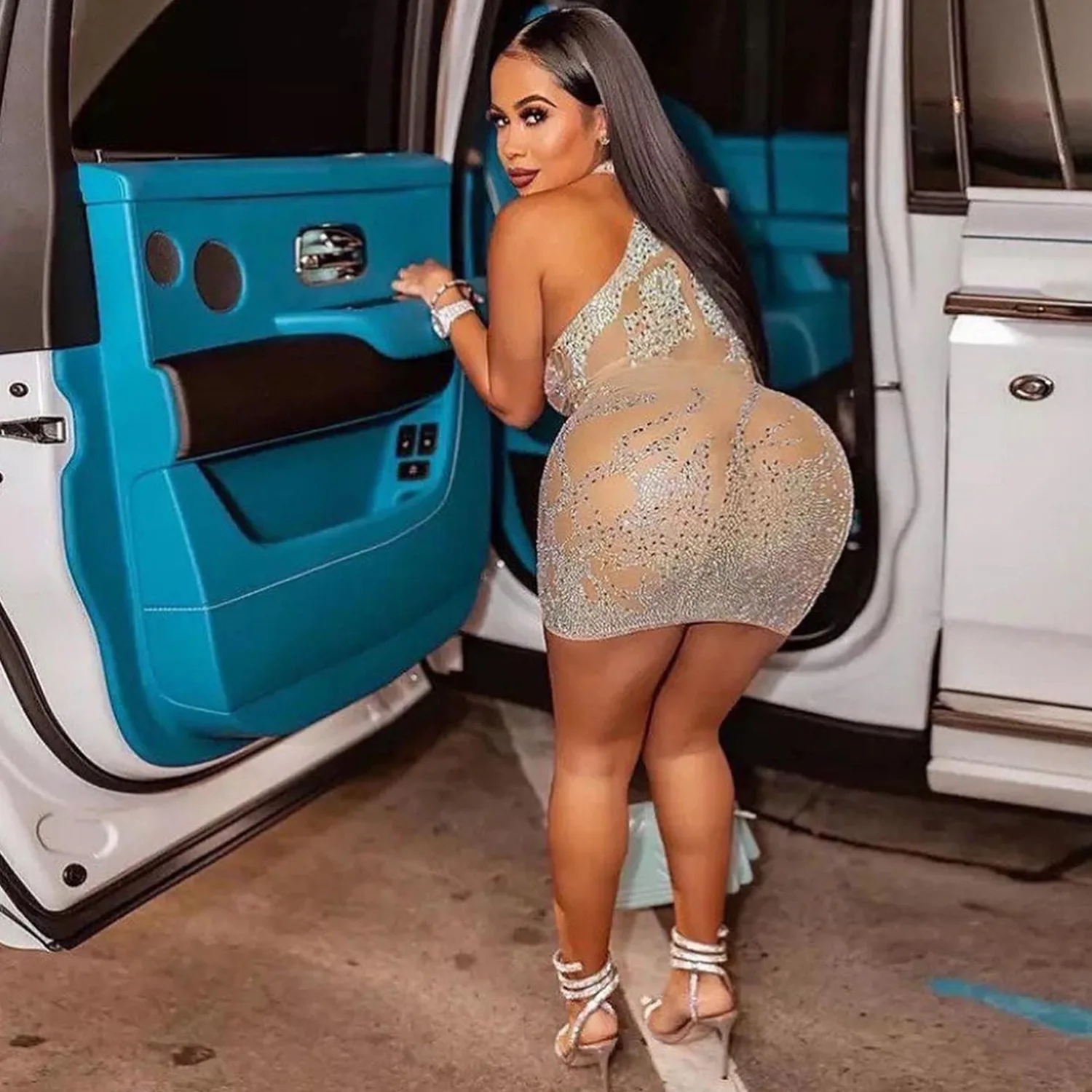 CM.YAYA Women Mesh See Though Diamonds Hot Rhinestones Halter Neck Backless Bodycon Midi Dress 2023 Sexy Party Evening Dresses CM.YAYA Women Mesh See Though Diamonds Hot Rhinestones Halter Neck Backless Bodycon Midi Dress 2023 Sexy Party Evening Dresses