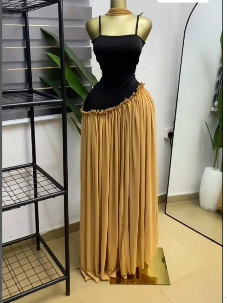 GLCMYAYA Women Sleeveless Strap Patchwork Ruffles A-line Long Dress with Scarf 2026 Street Beach Evening Birthday Party Dresses GLCMYAYA Women Sleeveless Strap Patchwork Ruffles A-line Long Dress with Scarf 2026 Street Beach Evening Birthday Party Dresses