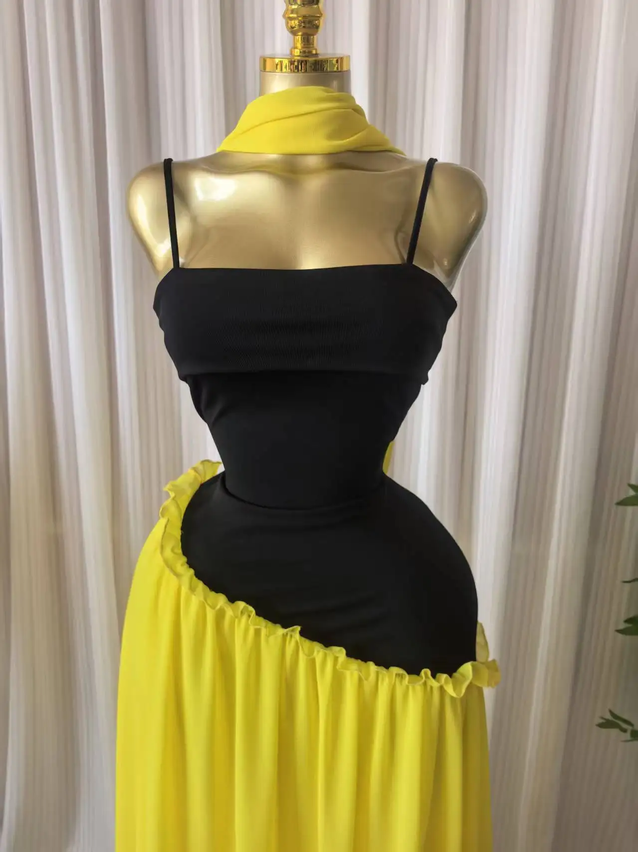 GLCMYAYA Women Sleeveless Strap Patchwork Ruffles A-line Long Dress with Scarf 2026 Street Beach Evening Birthday Party Dresses GLCMYAYA Women Sleeveless Strap Patchwork Ruffles A-line Long Dress with Scarf 2026 Street Beach Evening Birthday Party Dresses