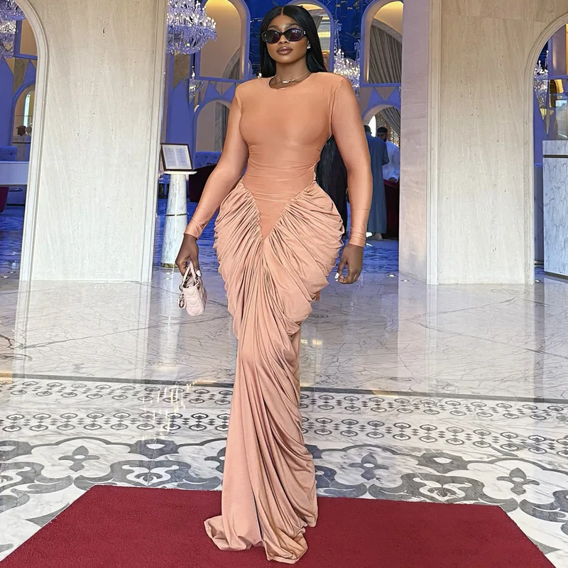 GLCMYAYA Women Stacked Ruched Long Sleeve Bodycon Midi Maxi Long Dress 2026 Fall street Birthday Vacation Sexy Party Dresses