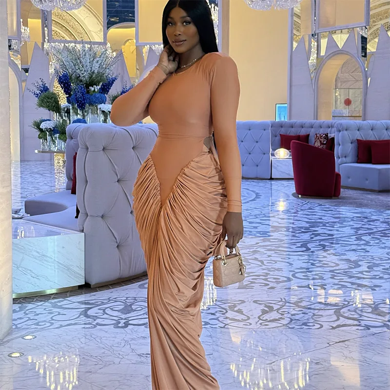 GLCMYAYA Women Stacked Ruched Long Sleeve Bodycon Midi Maxi Long Dress 2026 Fall street Birthday Vacation Sexy Party Dresses