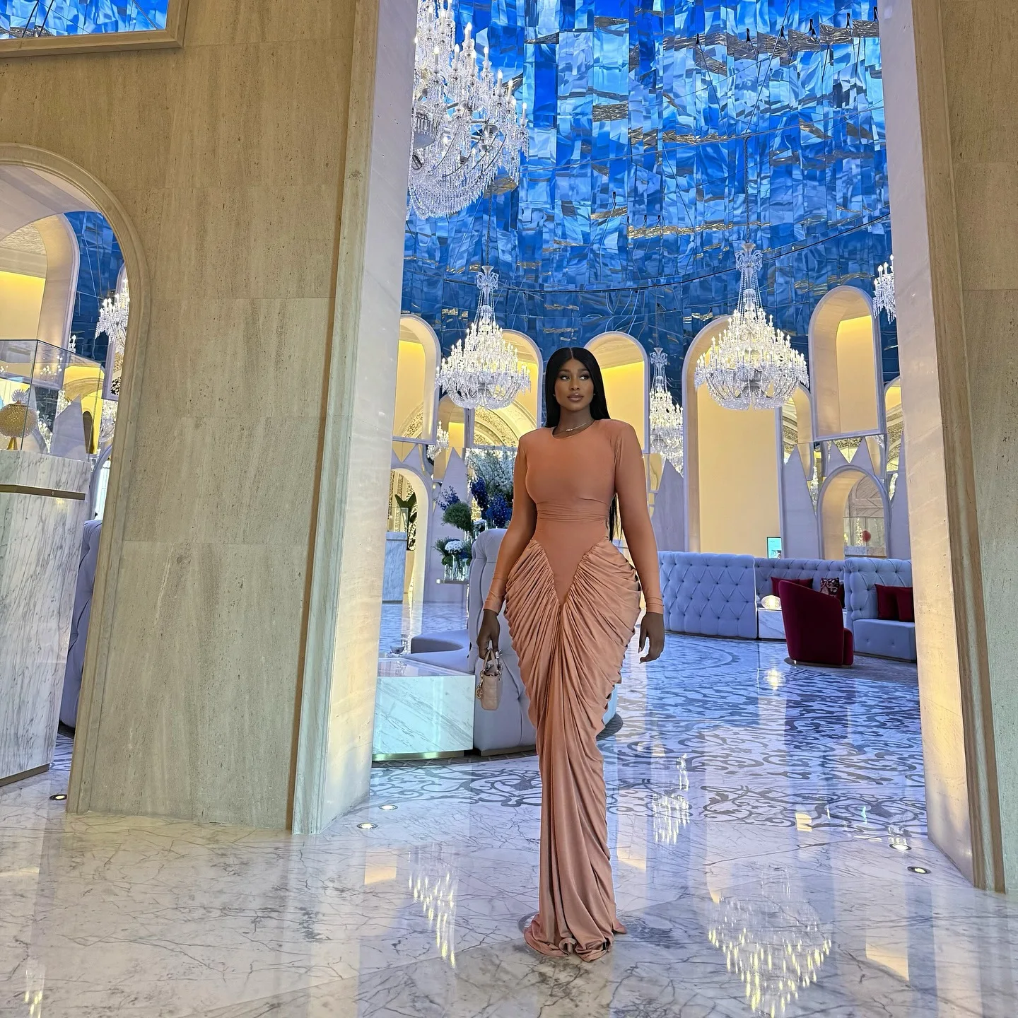 GLCMYAYA Women Stacked Ruched Long Sleeve Bodycon Midi Maxi Long Dress 2026 Fall street Birthday Vacation Sexy Party Dresses