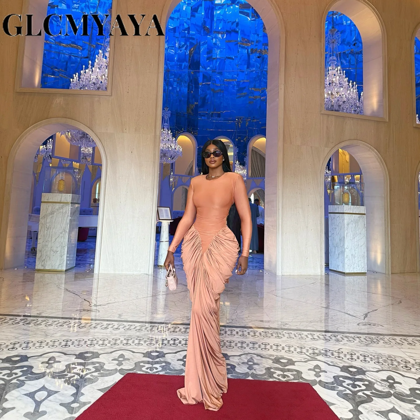 GLCMYAYA Women Stacked Ruched Long Sleeve Bodycon Midi Maxi Long Dress 2026 Fall street Birthday Vacation Sexy Party Dresses