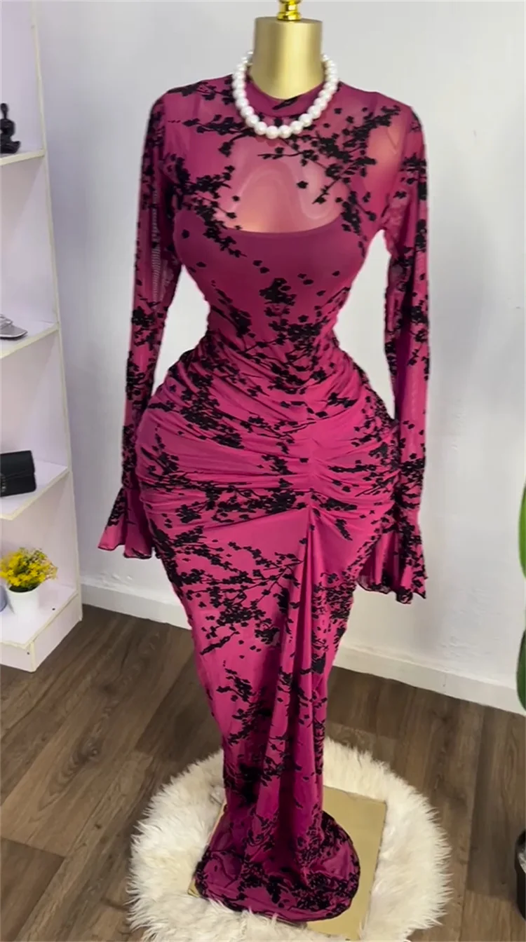 CM.YAYA 2025 Women Long Sleeve Ruched Mesh See Though with Lining Bodycon Long Dress Fall Evening Birthday Sexy Party Dresses CM.YAYA 2025 Women Long Sleeve Ruched Mesh See Though with Lining Bodycon Long Dress Fall Evening Birthday Sexy Party Dresses