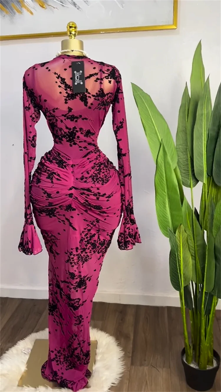 CM.YAYA 2025 Women Long Sleeve Ruched Mesh See Though with Lining Bodycon Long Dress Fall Evening Birthday Sexy Party Dresses CM.YAYA 2025 Women Long Sleeve Ruched Mesh See Though with Lining Bodycon Long Dress Fall Evening Birthday Sexy Party Dresses