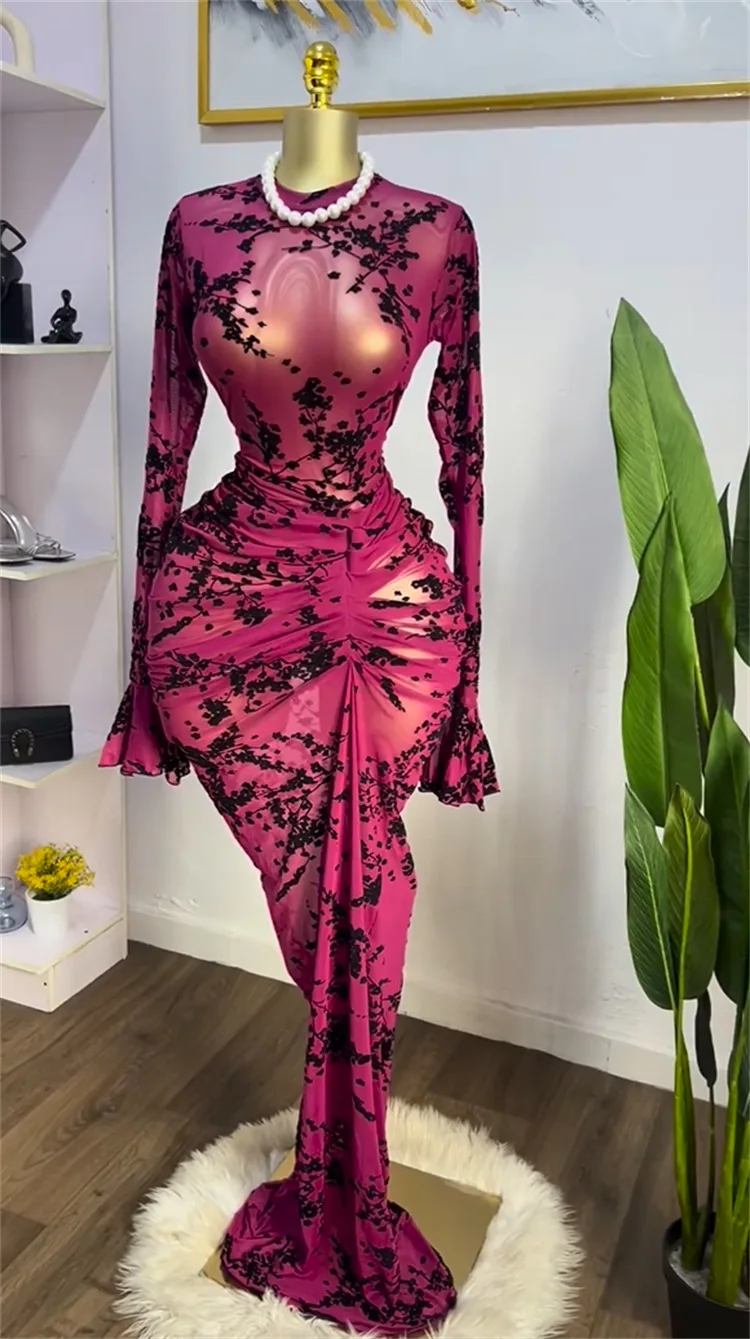 CM.YAYA 2025 Women Long Sleeve Ruched Mesh See Though with Lining Bodycon Long Dress Fall Evening Birthday Sexy Party Dresses CM.YAYA 2025 Women Long Sleeve Ruched Mesh See Though with Lining Bodycon Long Dress Fall Evening Birthday Sexy Party Dresses