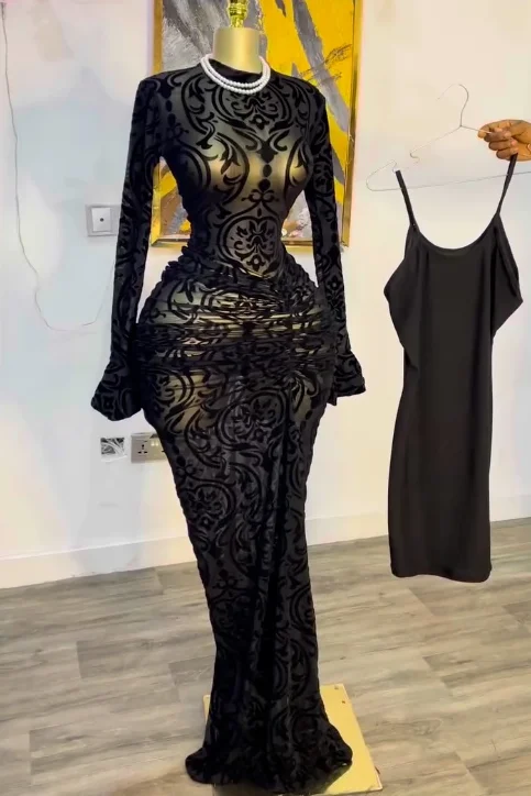 CM.YAYA 2025 Women Long Sleeve Ruched Mesh See Though with Lining Bodycon Long Dress Fall Evening Birthday Sexy Party Dresses CM.YAYA 2025 Women Long Sleeve Ruched Mesh See Though with Lining Bodycon Long Dress Fall Evening Birthday Sexy Party Dresses