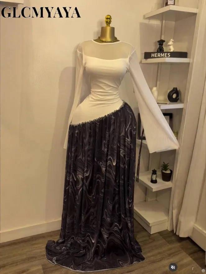 GLCMYAYA Women Mesh Print Full Sleeve O-neck Elegant Long Maxi Dress Fall Birthday Holiday Evening Sexy Party Dresses Vestidos GLCMYAYA Women Mesh Print Full Sleeve O-neck Elegant Long Maxi Dress Fall Birthday Holiday Evening Sexy Party Dresses Vestidos