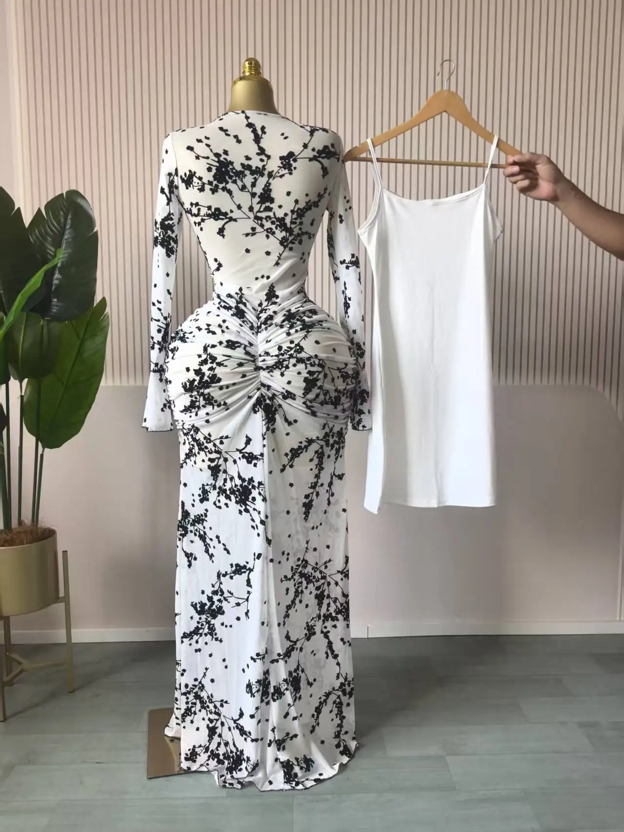 CM.YAYA Women Long Sleeve Stacked Mesh See Though with Lining Bodycon Long Dress 2025 Autumn Evening Birthday Sexy Party Dresses