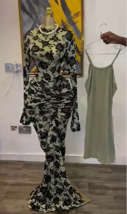 CM.YAYA Women Long Sleeve Stacked Mesh See Though with Lining Bodycon Long Dress 2025 Autumn Evening Birthday Sexy Party Dresses