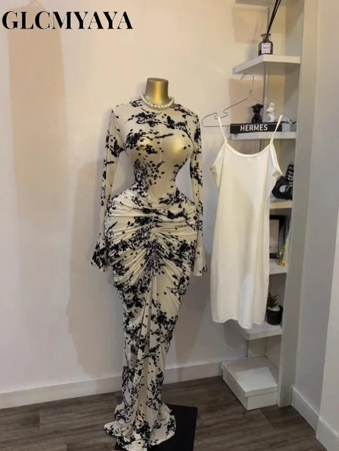 CM.YAYA Women Long Sleeve Stacked Mesh See Though with Lining Bodycon Long Dress 2025 Autumn Evening Birthday Sexy Party Dresses CM.YAYA Women Long Sleeve Stacked Mesh See Though with Lining Bodycon Long Dress 2025 Autumn Evening Birthday Sexy Party Dresses