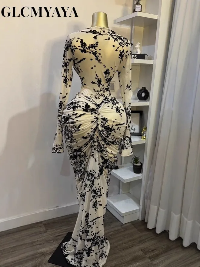 CM.YAYA Women Long Sleeve Stacked Mesh See Though with Lining Bodycon Long Dress 2025 Autumn Evening Birthday Sexy Party Dresses CM.YAYA Women Long Sleeve Stacked Mesh See Though with Lining Bodycon Long Dress 2025 Autumn Evening Birthday Sexy Party Dresses