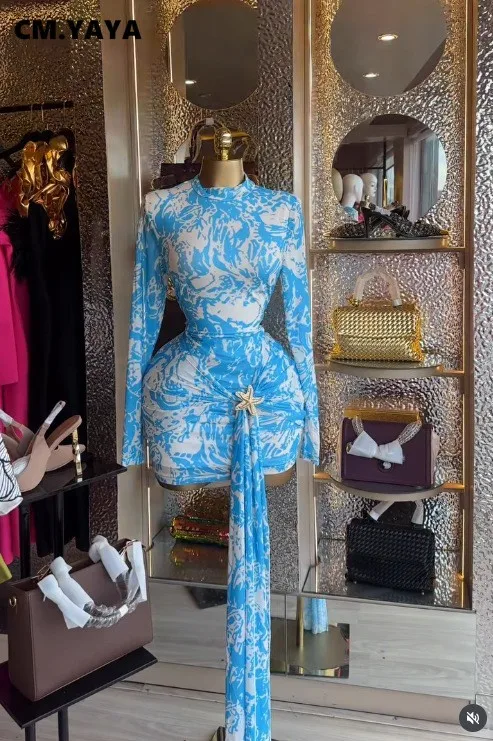 CM.YAYA Women Print Ruched Ribbon Long Sleeve Bodycon Midi Mini Dress 2026 Spring Evening Sexy Birthday Party Trendy Dresses CM.YAYA Women Print Ruched Ribbon Long Sleeve Bodycon Midi Mini Dress 2026 Spring Evening Sexy Birthday Party Trendy Dresses