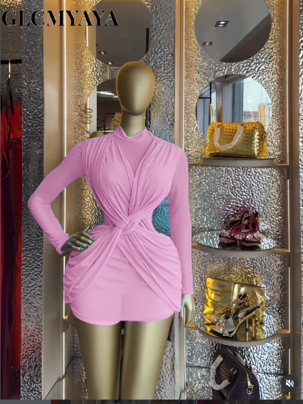 CM.YAYA Women Wrap Front Stacked Ruched Long Sleeve Bodycon Mini Midi Dress 2026 Street Beach Party Education Dresses Vestidos