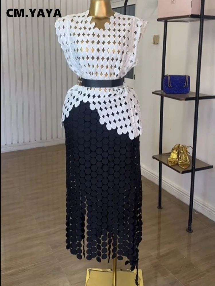CM.YAYA Women Cutout O-neck Crop Top and Bodycon Midi Slim Maxi Long Skirt Suit 2025 Summer Vacation Sexy Two 2Piece Set Outfits CM.YAYA Women Cutout O-neck Crop Top and Bodycon Midi Slim Maxi Long Skirt Suit 2025 Summer Vacation Sexy Two 2Piece Set Outfits