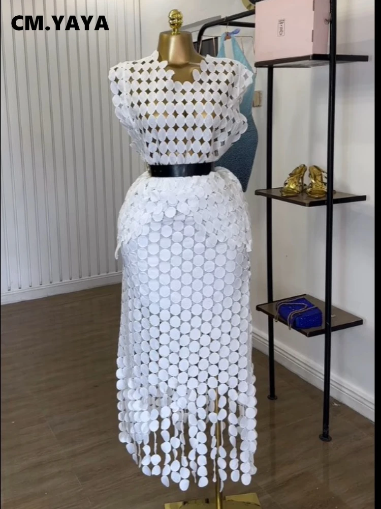 CM.YAYA Women Cutout O-neck Crop Top and Bodycon Midi Slim Maxi Long Skirt Suit 2025 Summer Vacation Sexy Two 2Piece Set Outfits CM.YAYA Women Cutout O-neck Crop Top and Bodycon Midi Slim Maxi Long Skirt Suit 2025 Summer Vacation Sexy Two 2Piece Set Outfits