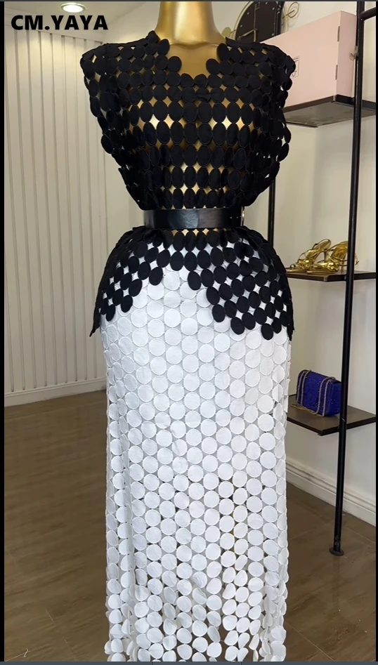 CM.YAYA Women Cutout O-neck Crop Top and Bodycon Midi Slim Maxi Long Skirt Suit 2025 Summer Vacation Sexy Two 2Piece Set Outfits CM.YAYA Women Cutout O-neck Crop Top and Bodycon Midi Slim Maxi Long Skirt Suit 2025 Summer Vacation Sexy Two 2Piece Set Outfits