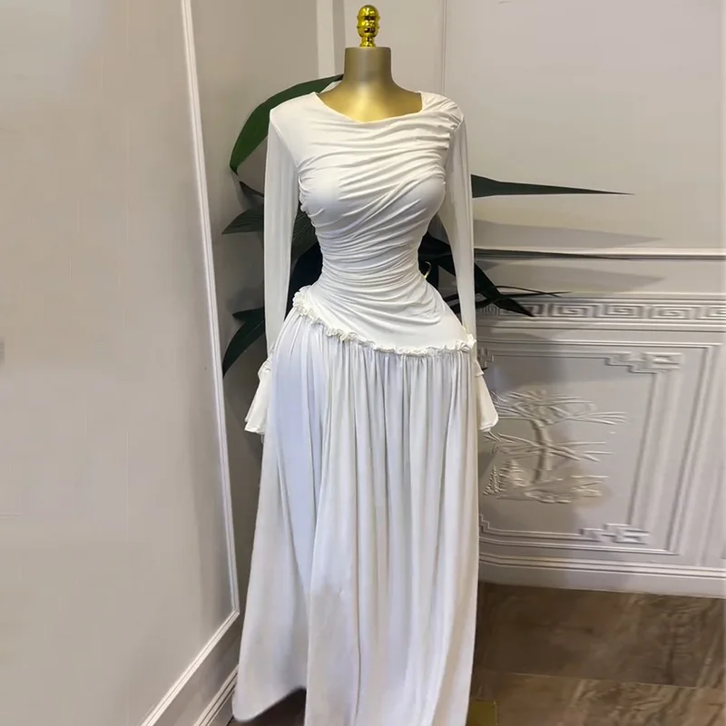 CM.YAYA Women Full Sleeve O-neck Elegant Long Dress Edible Tree Fungus Sweet Holiday Beach Evening Sexy Party Dresses Vestidos