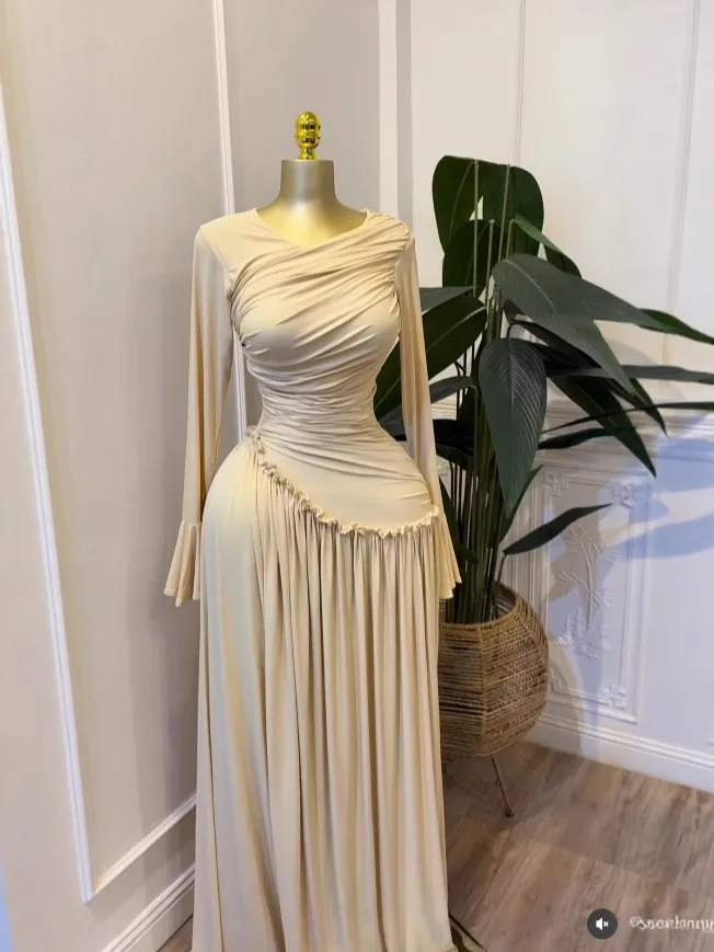 CM.YAYA Women Full Sleeve O-neck Elegant Long Dress Edible Tree Fungus Sweet Holiday Beach Evening Sexy Party Dresses Vestidos