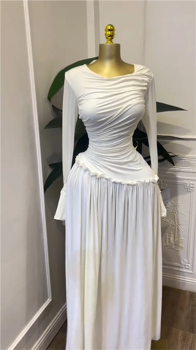 CM.YAYA Women Full Sleeve O-neck Elegant Long Dress Edible Tree Fungus Sweet Holiday Beach Evening Sexy Party Dresses Vestidos