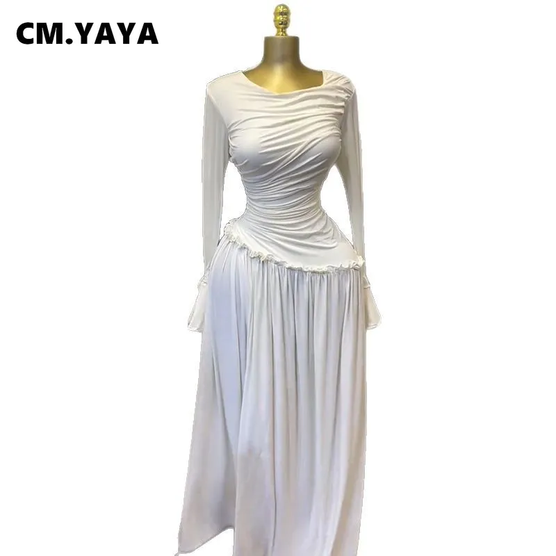 CM.YAYA Women Full Sleeve O-neck Elegant Long Dress Edible Tree Fungus Sweet Holiday Beach Evening Sexy Party Dresses Vestidos