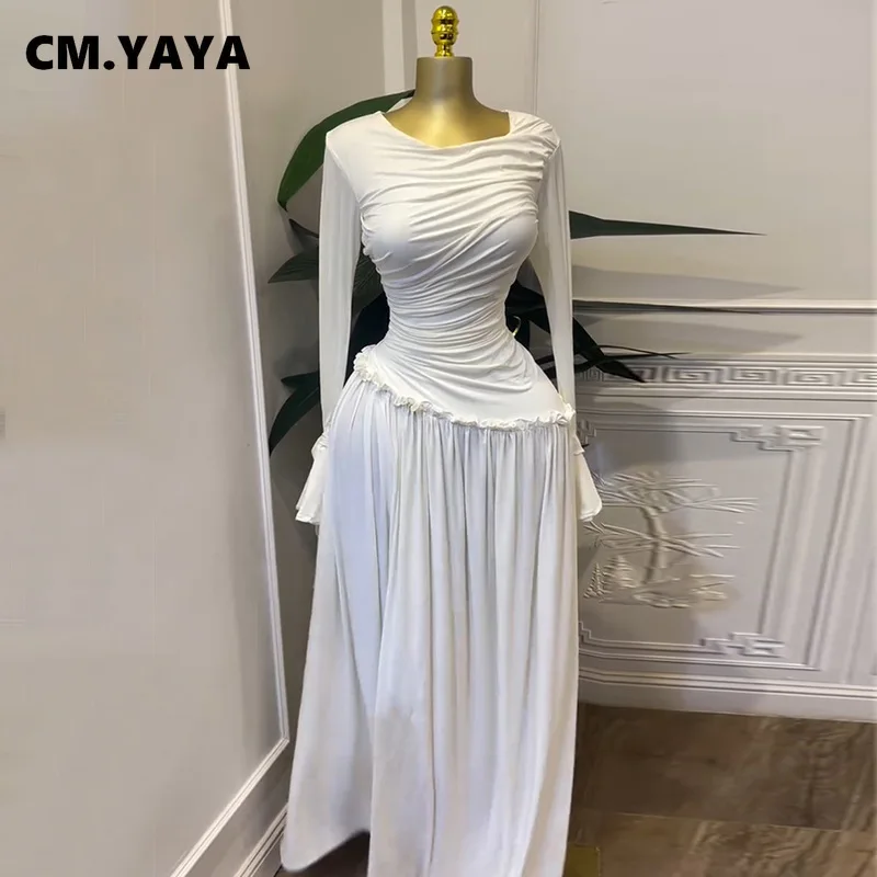 CM.YAYA Women Full Sleeve O-neck Elegant Long Dress Edible Tree Fungus Sweet Holiday Beach Evening Sexy Party Dresses Vestidos