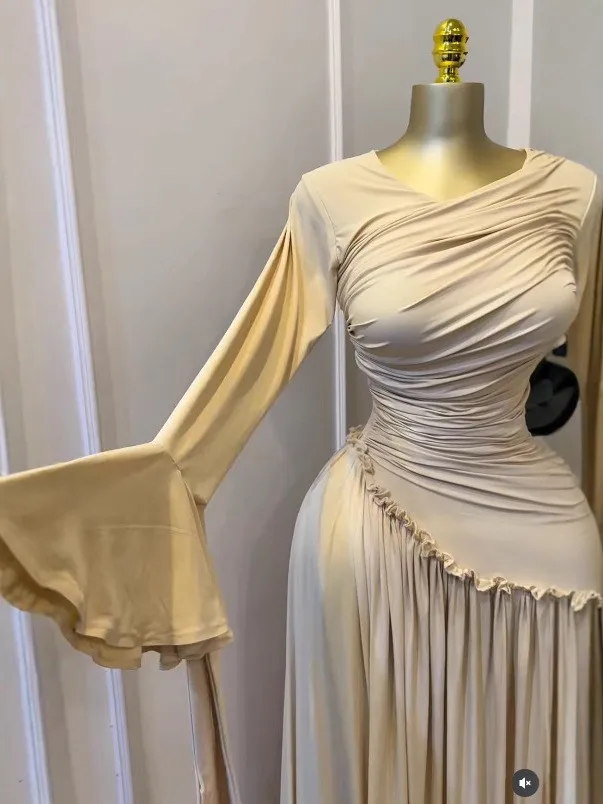 CM.YAYA Women Full Sleeve O-neck Elegant Long Dress Edible Tree Fungus Sweet Holiday Beach Evening Sexy Party Dresses Vestidos