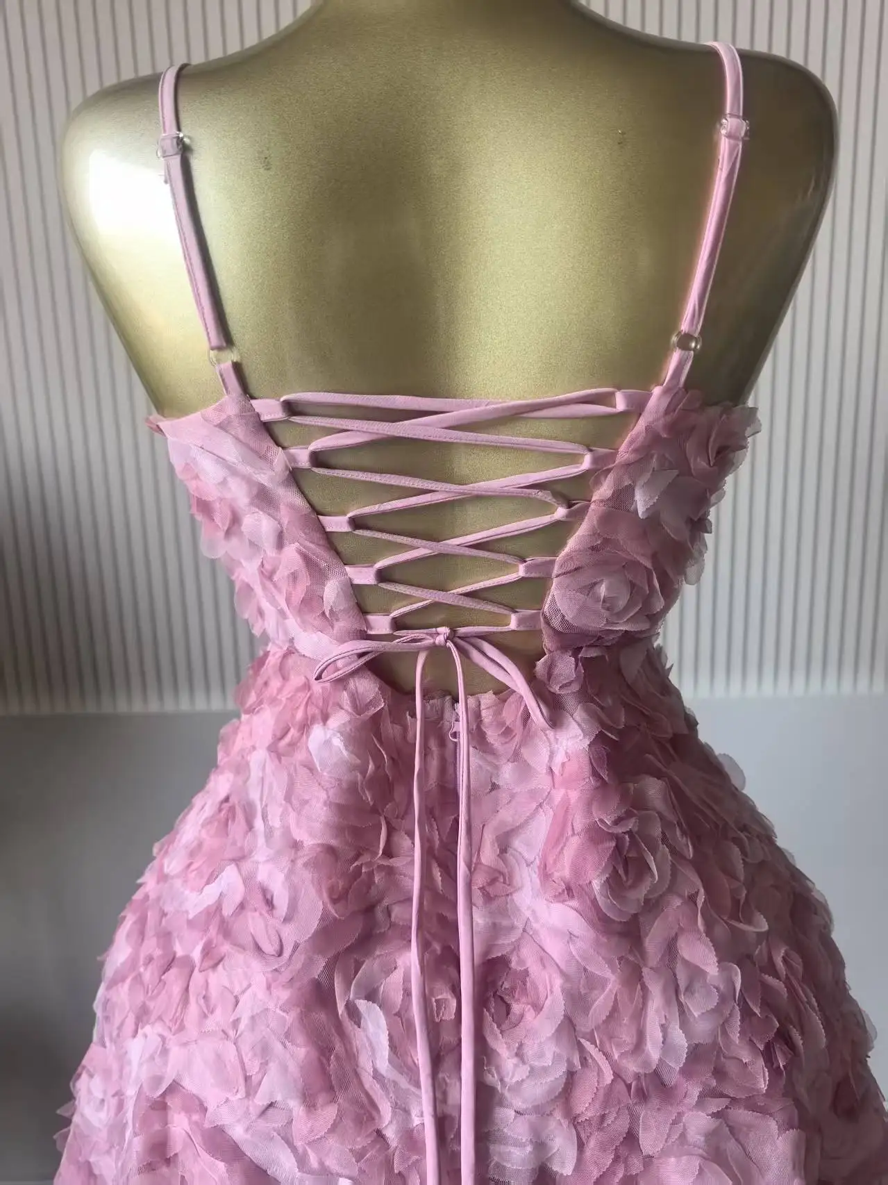 CM.YAYA Women Rose Floral Spaghetti Strap Lace Up Back Midi Mini A-line Dress 2026 Street Birthday Party Dresses Trendy Vestidos