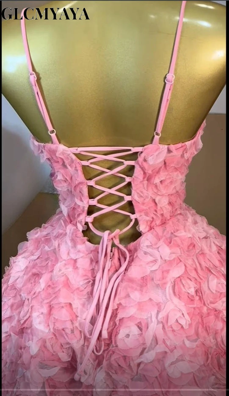 CM.YAYA Women Rose Floral Spaghetti Strap Lace Up Back Midi Mini A-line Dress 2026 Street Birthday Party Dresses Trendy Vestidos