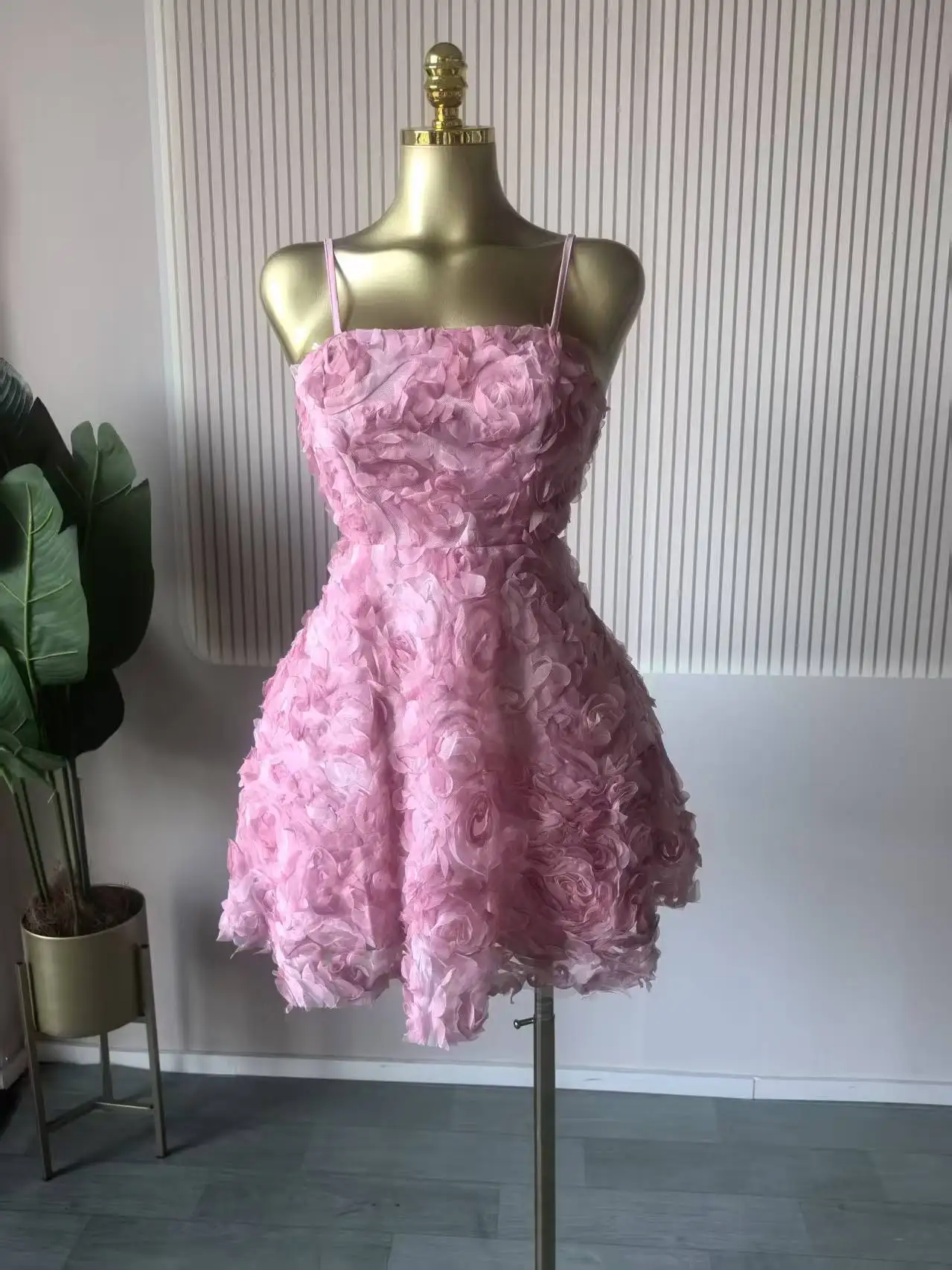 CM.YAYA Women Rose Floral Spaghetti Strap Lace Up Back Midi Mini A-line Dress 2026 Street Birthday Party Dresses Trendy Vestidos