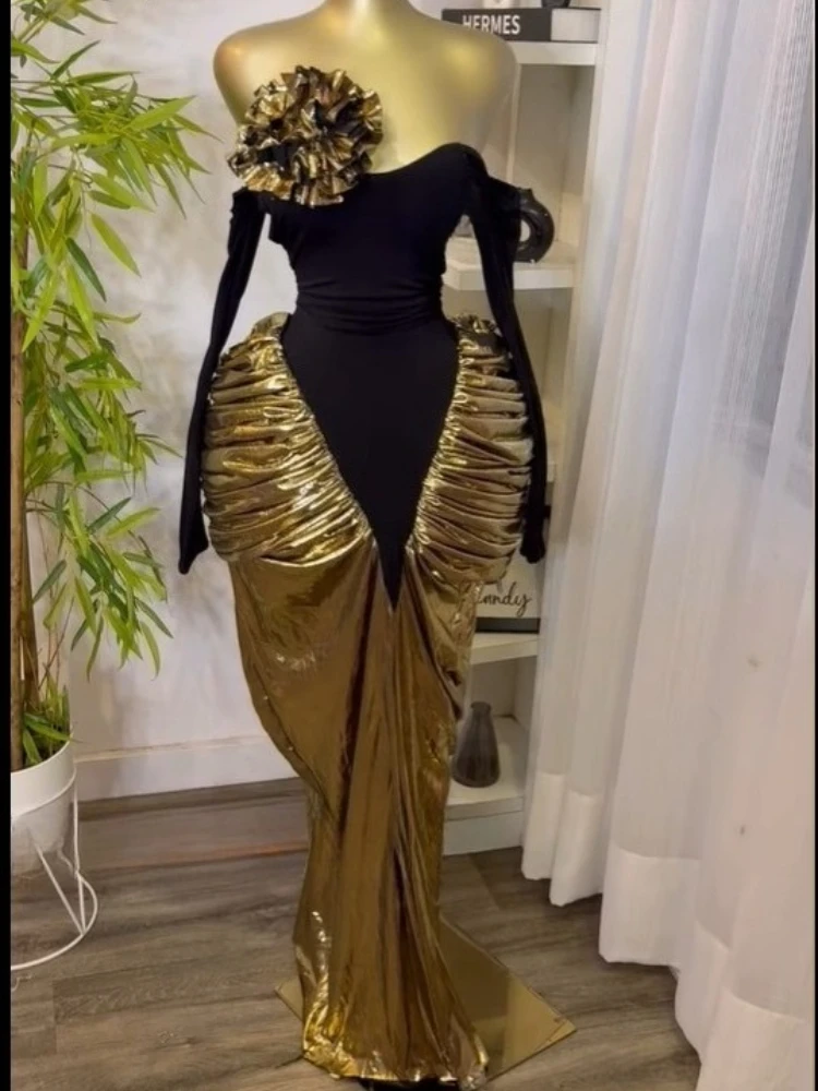 CM.YAYA Women Off Shoulder Long Sleeve Floral Gilding Patchwork Stacked Ruched Maxi Long Dress 2025 Birthday Sexy Party Dresses CM.YAYA Women Off Shoulder Long Sleeve Floral Gilding Patchwork Stacked Ruched Maxi Long Dress 2025 Birthday Sexy Party Dresses