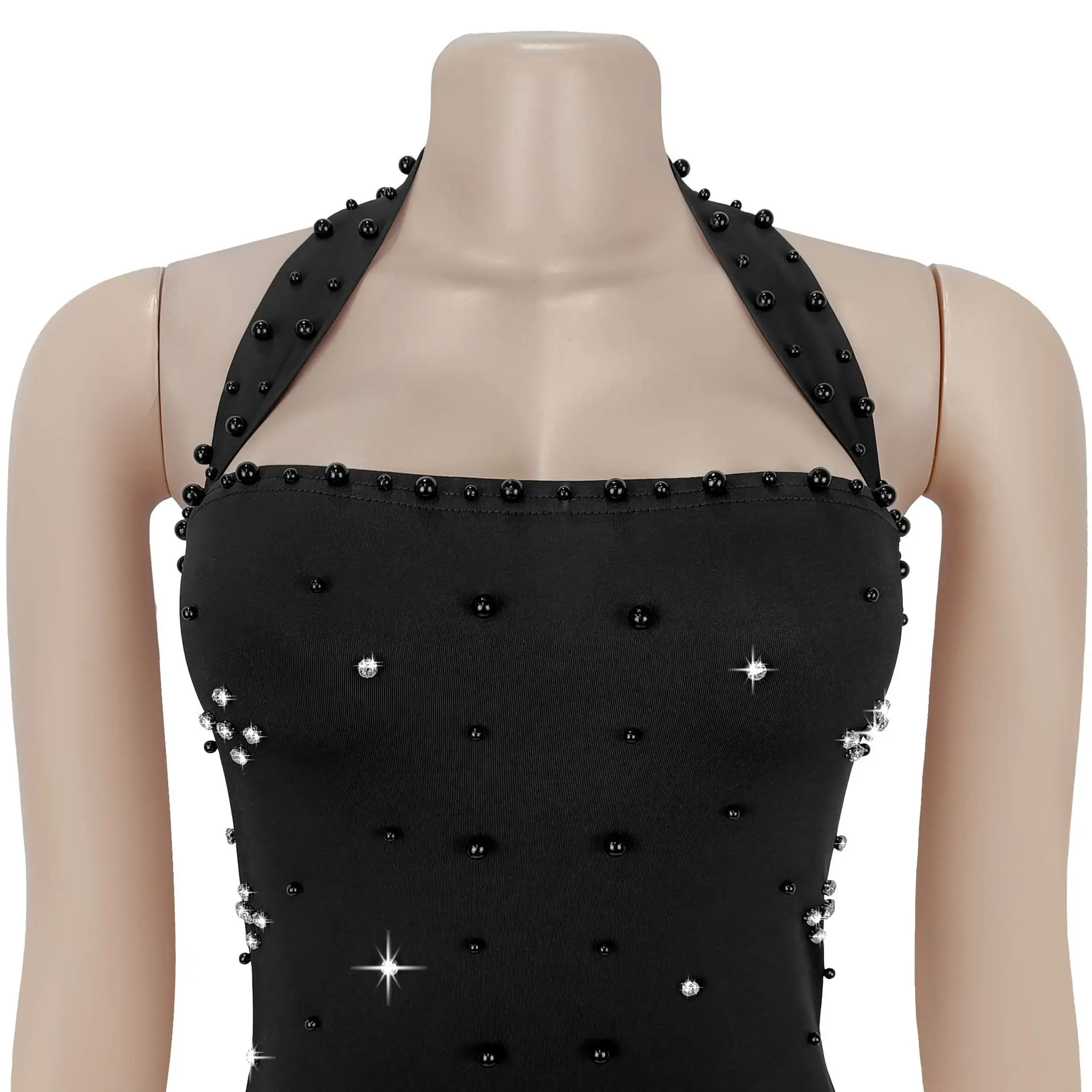 GLCMYAYA Women Diamonds Beading Halter Neck Bodycon Midi Maxi Long Dress 2025 Vacation Street Sexy Party Vestidos Dresses