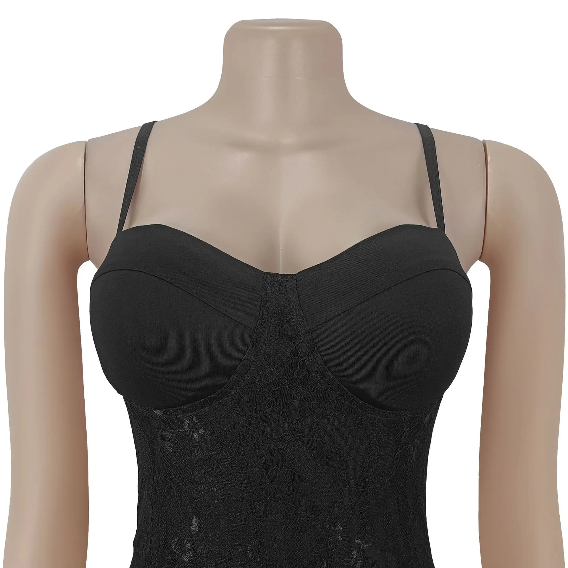 CM.YAYA Women Strap Sleeveless Bodycon Long Maxi Dress Lace See Through Streetwear Sexy Vestidos Party Evening Birthday Dresses