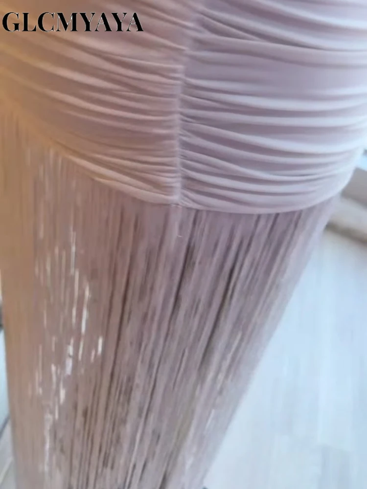 CM.YAYA Women Wraped Halter Neck Tassel Patchwork Stacked Midi Bodycon Maxi 2026 Spring Summer Holiday Party Trendy Long Dresses