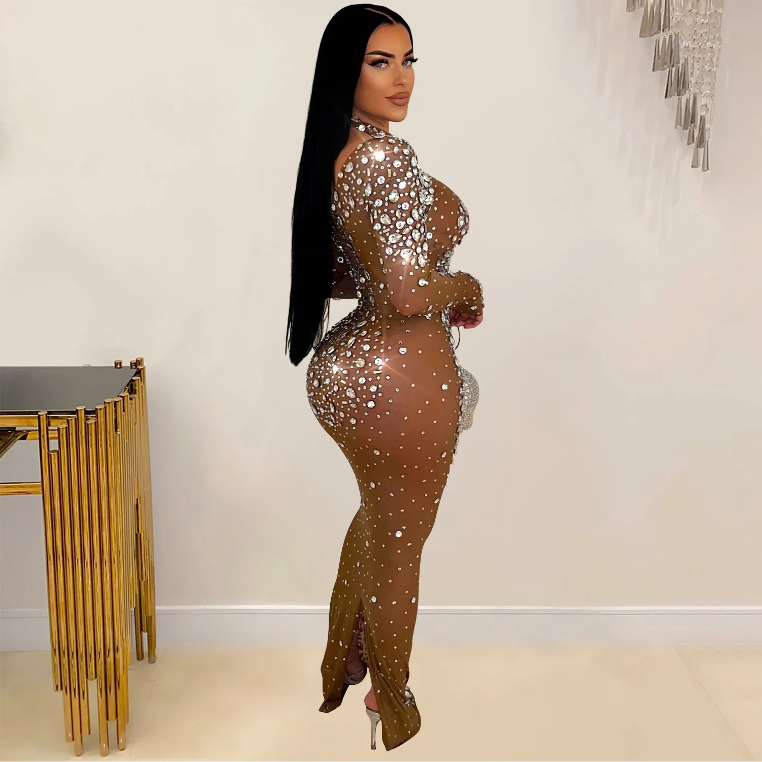 CM.YAYA 2024 Women Long Sleeve Mesh Diamonds Hot Rhinestones Bodycon Midi Dress Women’s Maxi Long Evening Birthday Dresses CM.YAYA 2024 Women Long Sleeve Mesh Diamonds Hot Rhinestones Bodycon Midi Dress Women’s Maxi Long Evening Birthday Dresses