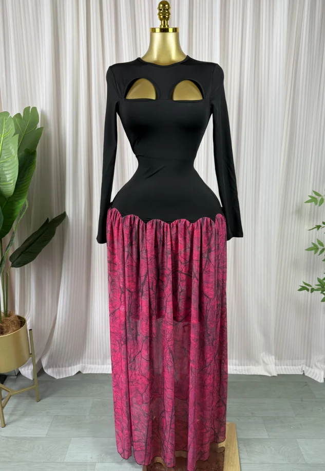 GLCMYAYA Women Printed Patchwork Cutout Front Big Swing A-line Maxi Dress 2026 Vacation Parties Birthday Long Dresses Vestidos