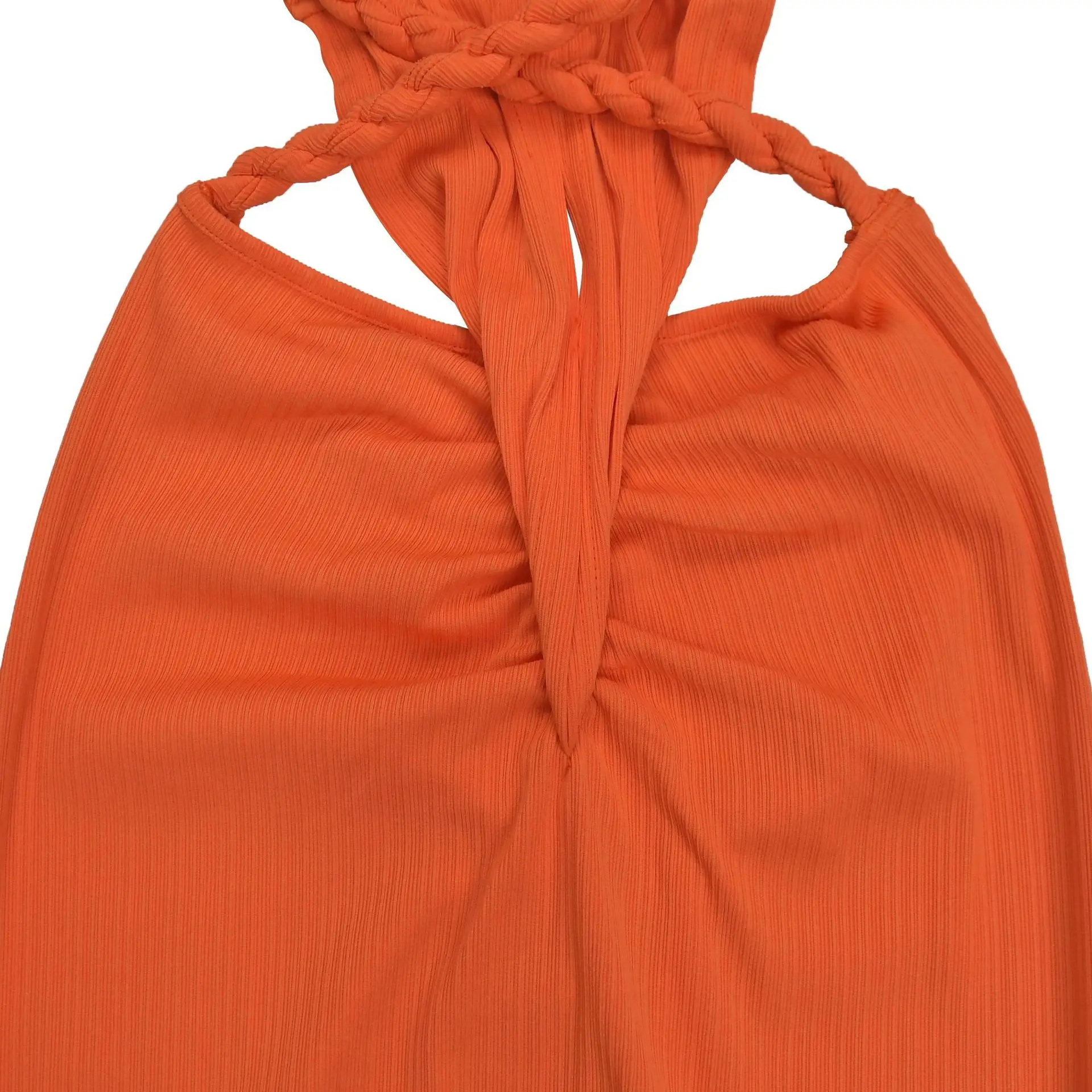 CM.YAYA Women Hemp Rope Halter Neck Stacked Ruched High Split Knit Bodycon Midi Maxi Long Dress 2025 Birthday Sexy Party Dresses CM.YAYA Women Hemp Rope Halter Neck Stacked Ruched High Split Knit Bodycon Midi Maxi Long Dress 2025 Birthday Sexy Party Dresses