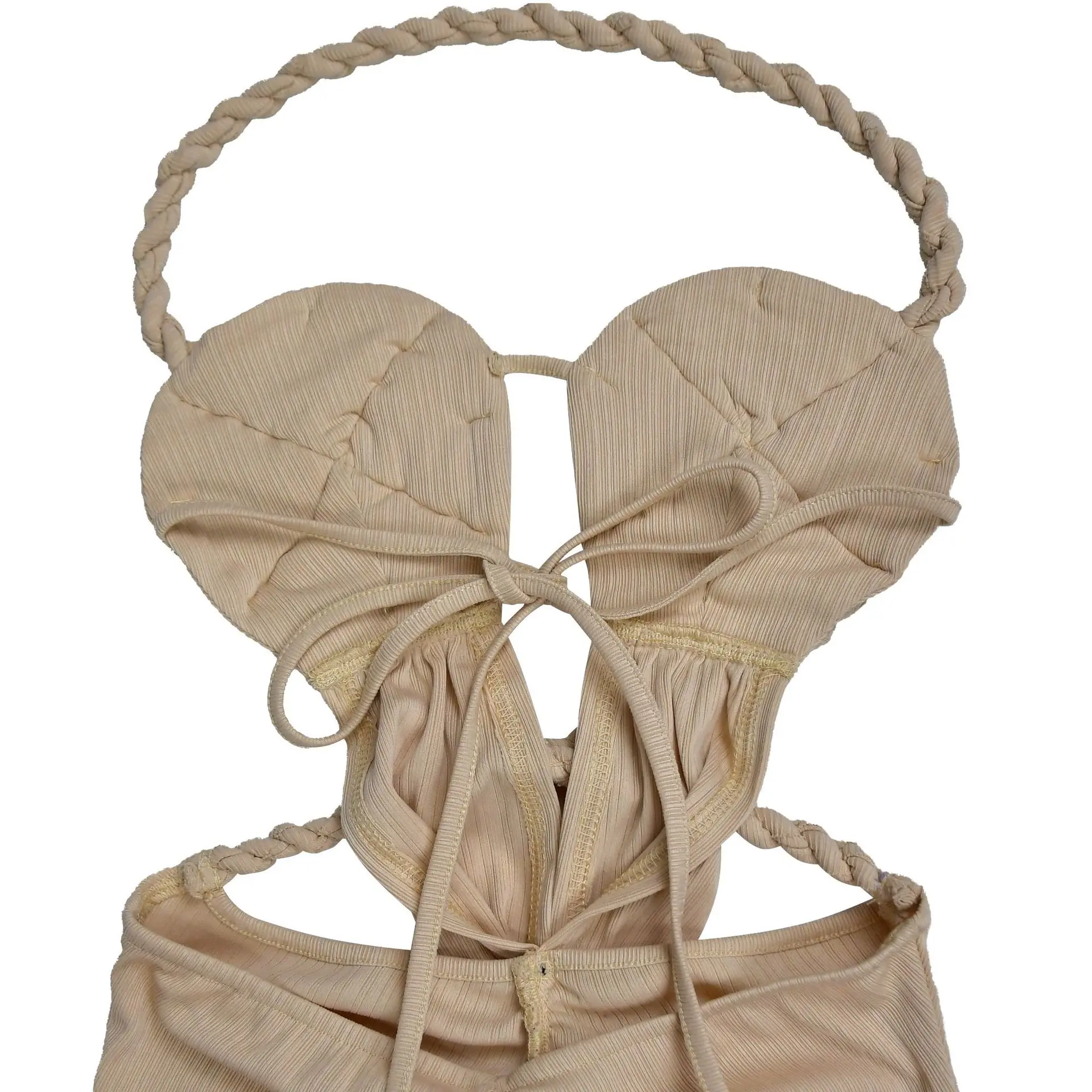 CM.YAYA Women Hemp Rope Halter Neck Stacked Ruched High Split Knit Bodycon Midi Maxi Long Dress 2025 Birthday Sexy Party Dresses CM.YAYA Women Hemp Rope Halter Neck Stacked Ruched High Split Knit Bodycon Midi Maxi Long Dress 2025 Birthday Sexy Party Dresses