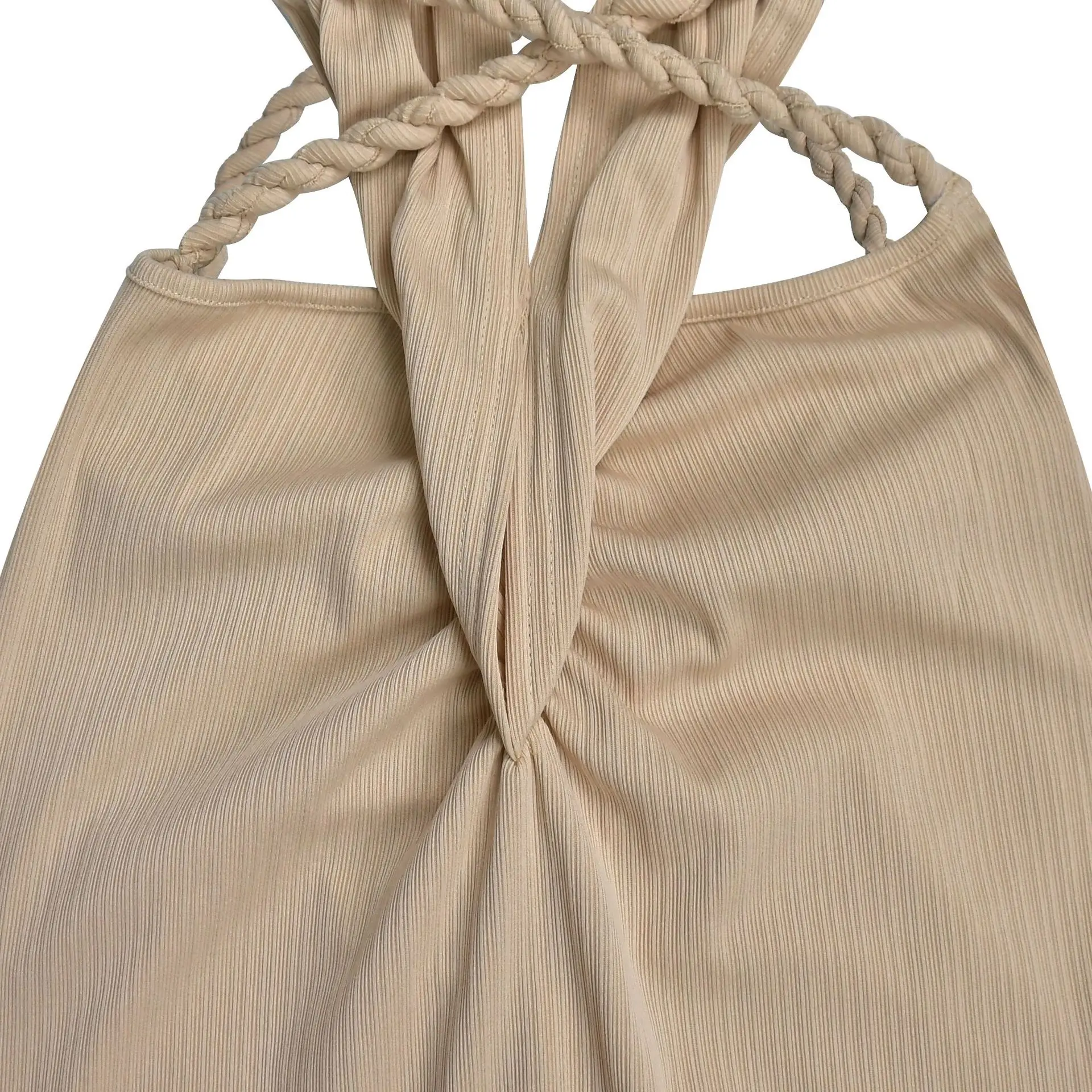 CM.YAYA Women Hemp Rope Halter Neck Stacked Ruched High Split Knit Bodycon Midi Maxi Long Dress 2025 Birthday Sexy Party Dresses CM.YAYA Women Hemp Rope Halter Neck Stacked Ruched High Split Knit Bodycon Midi Maxi Long Dress 2025 Birthday Sexy Party Dresses