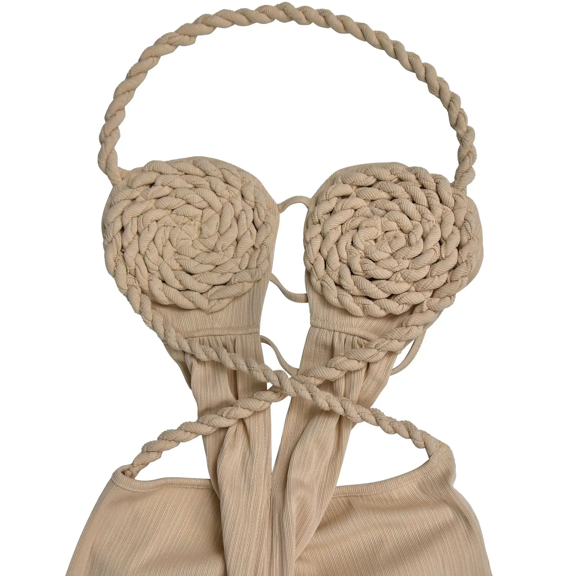 CM.YAYA Women Hemp Rope Halter Neck Stacked Ruched High Split Knit Bodycon Midi Maxi Long Dress 2025 Birthday Sexy Party Dresses CM.YAYA Women Hemp Rope Halter Neck Stacked Ruched High Split Knit Bodycon Midi Maxi Long Dress 2025 Birthday Sexy Party Dresses