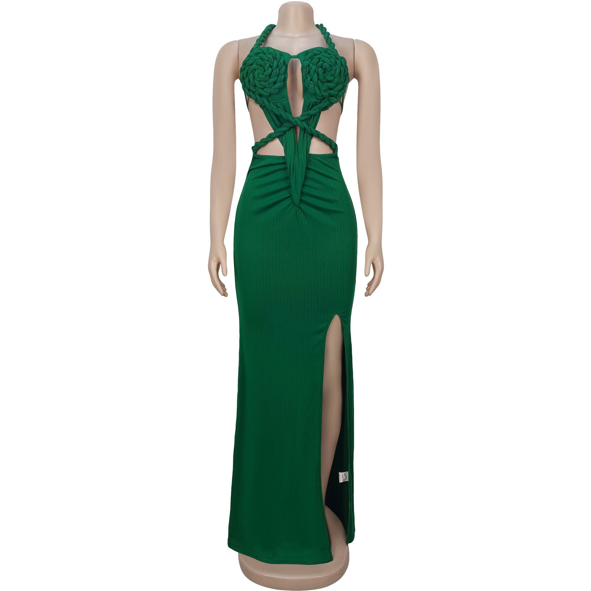 CM.YAYA Women Hemp Rope Halter Neck Stacked Ruched High Split Knit Bodycon Midi Maxi Long Dress 2025 Birthday Sexy Party Dresses CM.YAYA Women Hemp Rope Halter Neck Stacked Ruched High Split Knit Bodycon Midi Maxi Long Dress 2025 Birthday Sexy Party Dresses