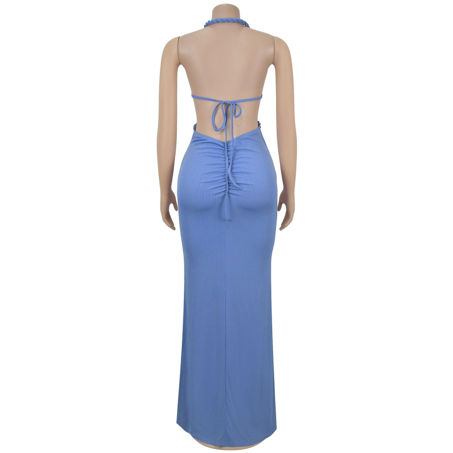 CM.YAYA Women Hemp Rope Halter Neck Stacked Ruched High Split Knit Bodycon Midi Maxi Long Dress 2025 Birthday Sexy Party Dresses CM.YAYA Women Hemp Rope Halter Neck Stacked Ruched High Split Knit Bodycon Midi Maxi Long Dress 2025 Birthday Sexy Party Dresses