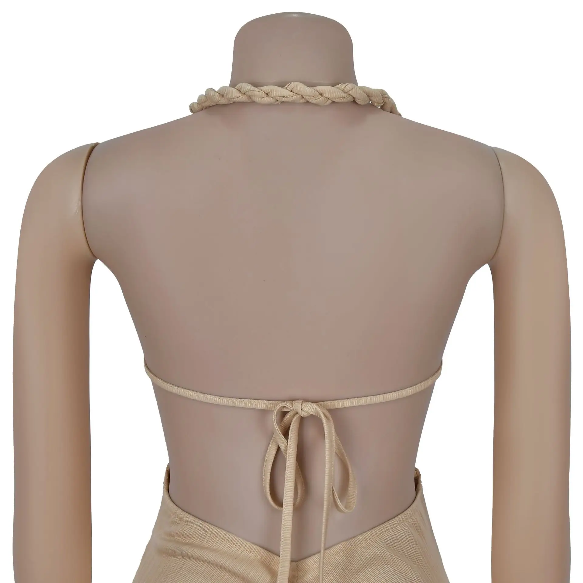 CM.YAYA Women Hemp Rope Halter Neck Stacked Ruched High Split Knit Bodycon Midi Maxi Long Dress 2025 Birthday Sexy Party Dresses CM.YAYA Women Hemp Rope Halter Neck Stacked Ruched High Split Knit Bodycon Midi Maxi Long Dress 2025 Birthday Sexy Party Dresses