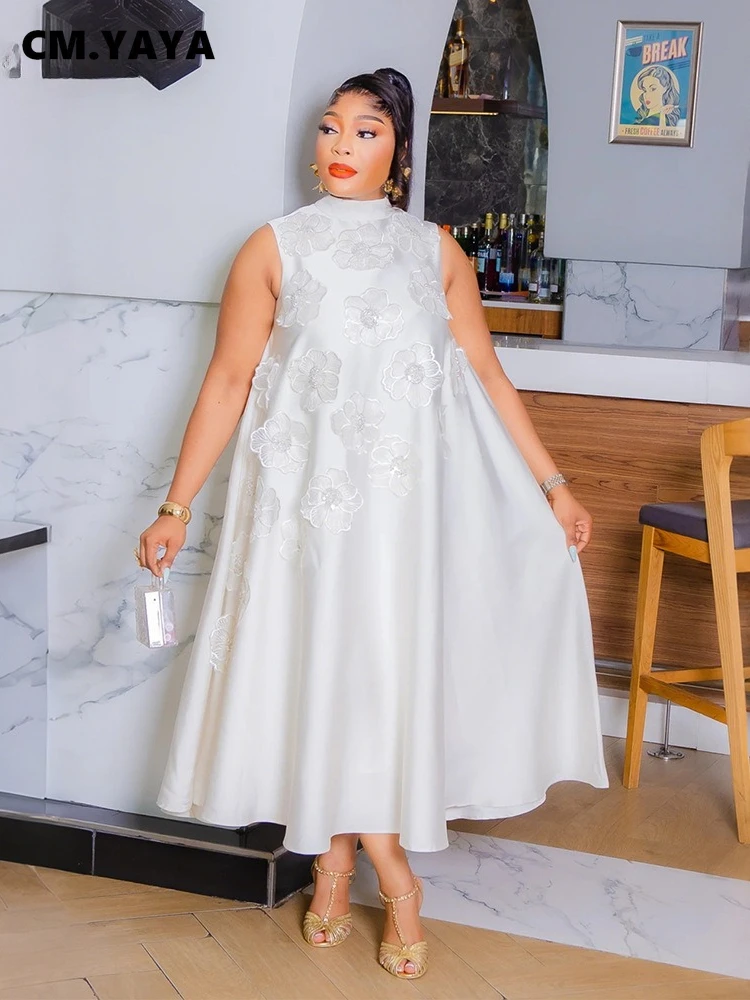 CM.YAYA Elegant Women Sleeveless Loose 3D Flower O-neck Dress 2025 Summer Bodycon African Street Midi Maxi Long Dresses Vestidos CM.YAYA Elegant Women Sleeveless Loose 3D Flower O-neck Dress 2025 Summer Bodycon African Street Midi Maxi Long Dresses Vestidos