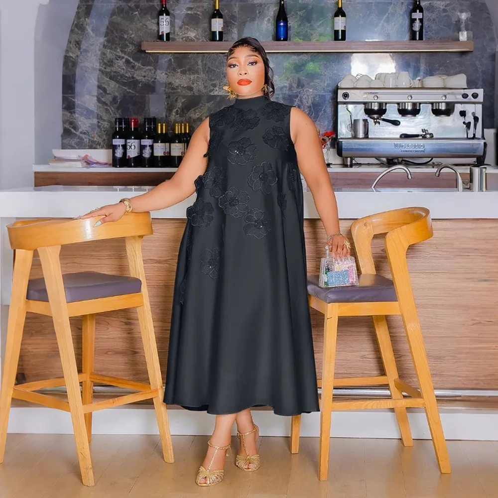 CM.YAYA Elegant Women Sleeveless Loose 3D Flower O-neck Dress 2025 Summer Bodycon African Street Midi Maxi Long Dresses Vestidos CM.YAYA Elegant Women Sleeveless Loose 3D Flower O-neck Dress 2025 Summer Bodycon African Street Midi Maxi Long Dresses Vestidos